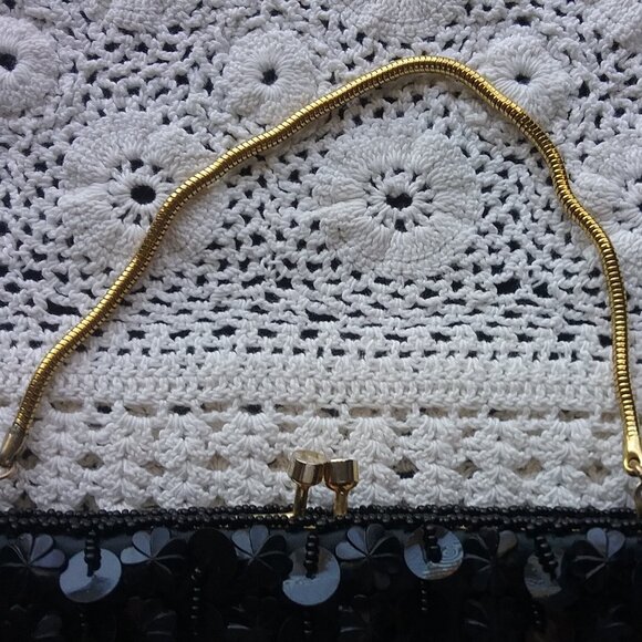 Vintage Black Sequined Evening Bag Handmade in Hong Kong - Picture 4 of 7